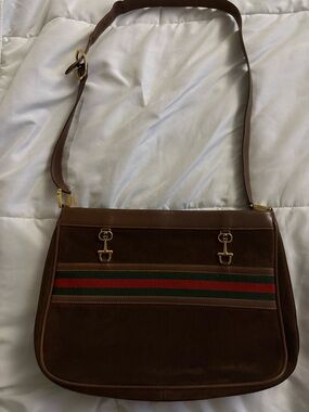 Gucci Brown Suede Crossbody with Green and Red Web
